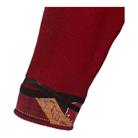 Koos of Course Cardigan Medium Silk Blend  Red Appliqued Mandarin Collar Artsy - Picture 7 of 14